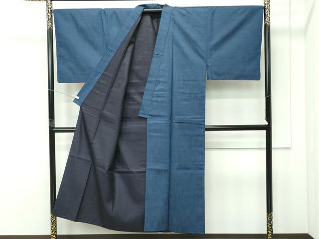平和屋着物●極上 男性 紬 アンサンブル・長襦袢セット 色無地 鉄御納戸色 逸品 CZAA4472s6