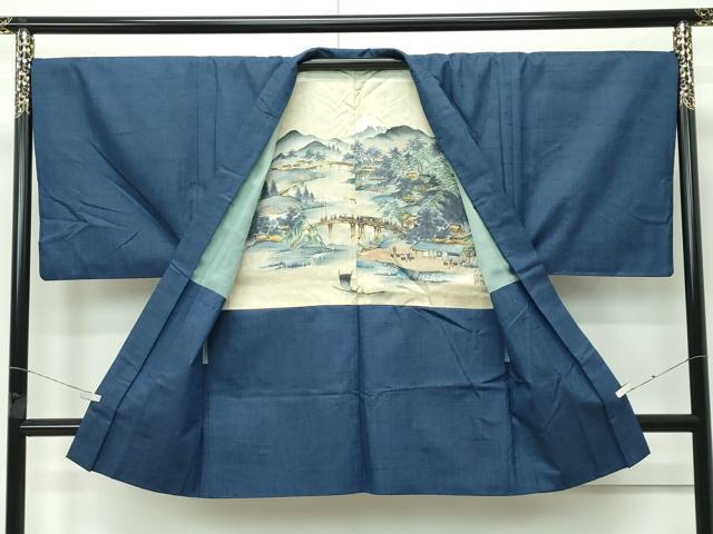 平和屋着物●極上 男性 紬 アンサンブル・長襦袢セット 色無地 鉄御納戸色 逸品 CZAA4472s6