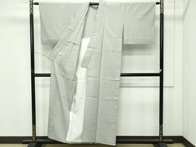 平和屋着物▽極上 結城紬 結城ちぢみ 単衣 奥順謹製 はたおり娘 十字絣 柳鼠色地 証紙付き 逸品 CZAA4504s6