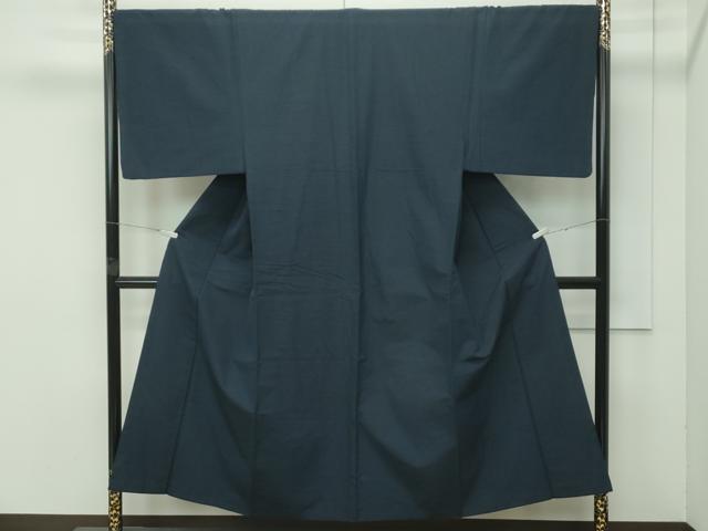 平和屋着物●極上 男性 紬 アンサンブル 色無地 濃紺地 逸品 CZAA4508s6