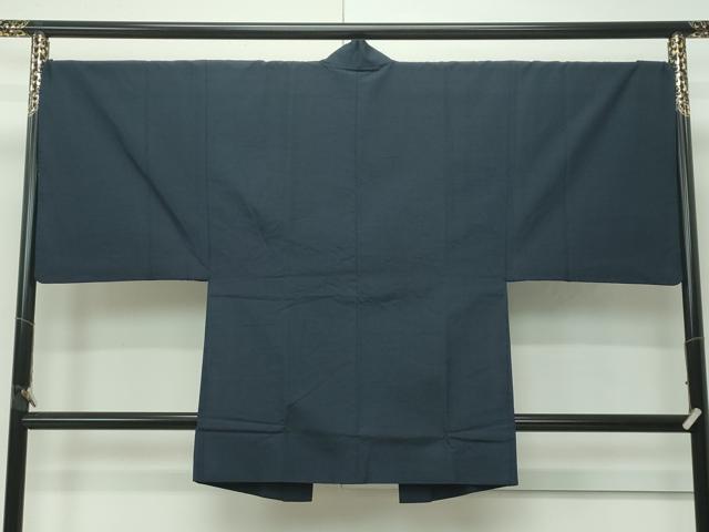 平和屋着物●極上 男性 紬 アンサンブル 色無地 濃紺地 逸品 CZAA4508s6
