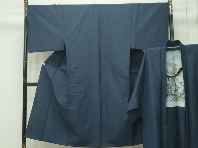 平和屋着物●極上 男性 紬 アンサンブル 色無地 藍鉄色 逸品 CZAA4510s6