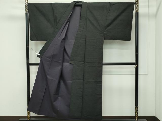 平和屋着物●極上 男性 髭紬 アンサンブル 色無地 黒地 逸品 CZAA4512s6