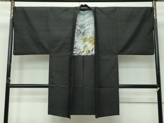 平和屋着物●極上 男性 髭紬 アンサンブル 色無地 黒地 逸品 CZAA4512s6