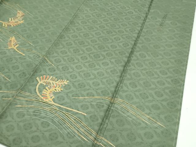 平和屋着物●極上 紋屋井関 井関宗麟 御寮織 訪問着 駒刺繍 松葉 金彩 麹塵色地 反端付き 逸品 未使用 CZAA4536s6