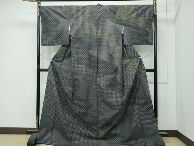 平和屋本店●極上 訪問着 紬地 総刺繍 刺し子 流水吉祥文 黒地 逸品 CZAA4537s6