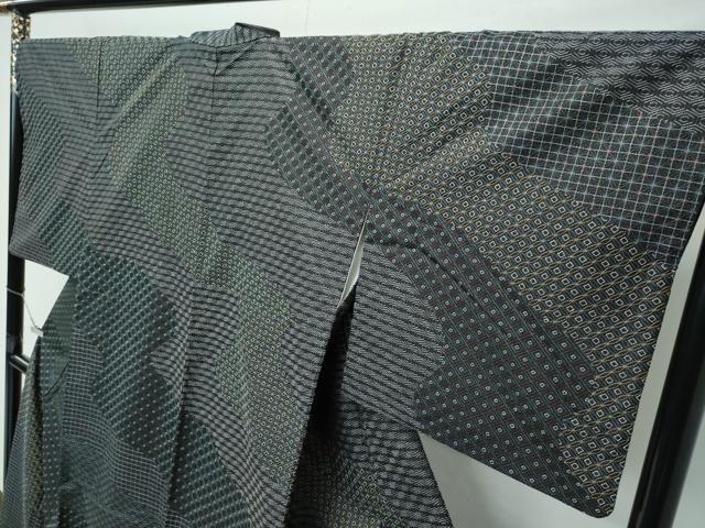 平和屋本店●極上 訪問着 紬地 総刺繍 刺し子 流水吉祥文 黒地 逸品 CZAA4537s6
