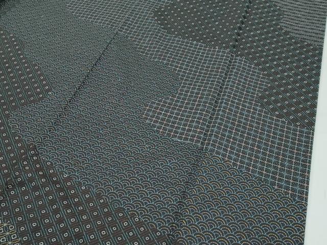 平和屋本店●極上 訪問着 紬地 総刺繍 刺し子 流水吉祥文 黒地 逸品 CZAA4537s6
