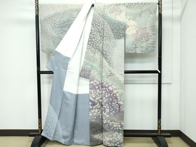 平和屋本店●極上 十日町 名門 滝泰謹製 訪問着 絞り 相良刺繍 おぼろ染 襲絞り 立波舞花文 暈し染め 金通し地 逸品 未使用 CZAA4538s6