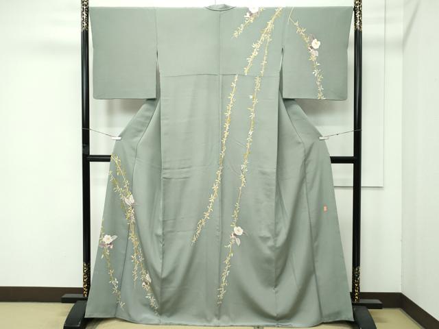 平和屋本店●極上 本加賀友禅作家 茶谷孝志 訪問着 枝花文 岩井茶色地 逸品 CZAA5729s6