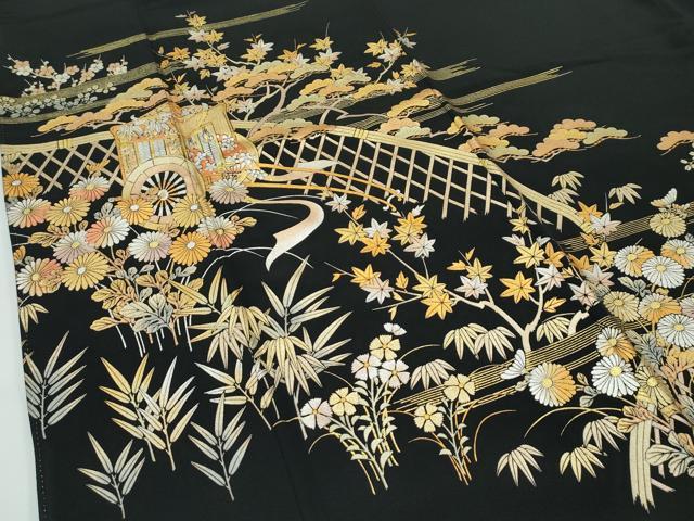 平和屋着物●極上 金彩友禅 卓越技能者・名工・和田光正 黒留袖 御所車籬草花文 金銀彩 逸品 CZAA4544s6