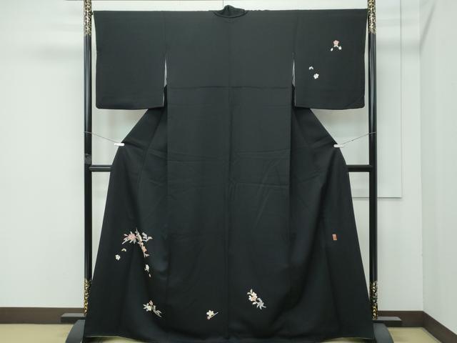平和屋本店●極上 本加賀友禅作家 稲手明仁 訪問着 枝花文 黒地 逸品 CZAA5733s6