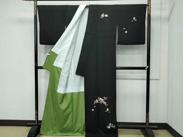 平和屋本店●極上 本加賀友禅作家 稲手明仁 訪問着 枝花文 黒地 逸品 CZAA5733s6