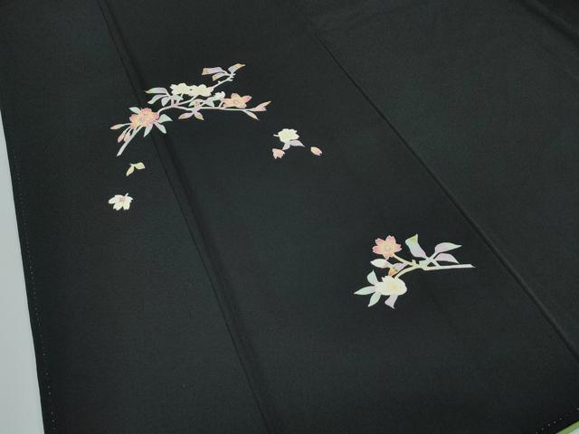 平和屋本店●極上 本加賀友禅作家 稲手明仁 訪問着 枝花文 黒地 逸品 CZAA5733s6