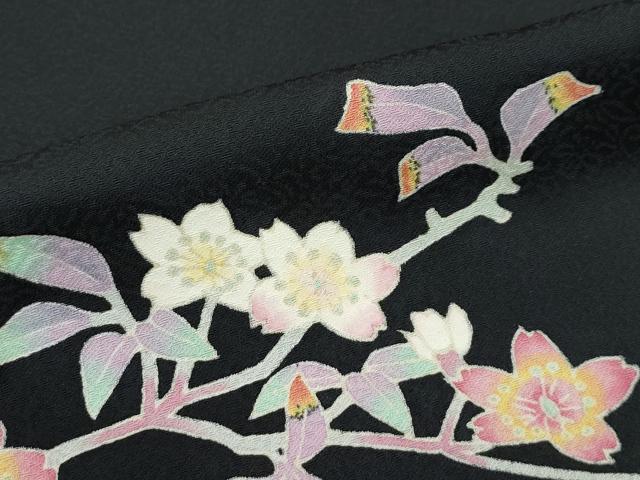 平和屋本店●極上 本加賀友禅作家 稲手明仁 訪問着 枝花文 黒地 逸品 CZAA5733s6