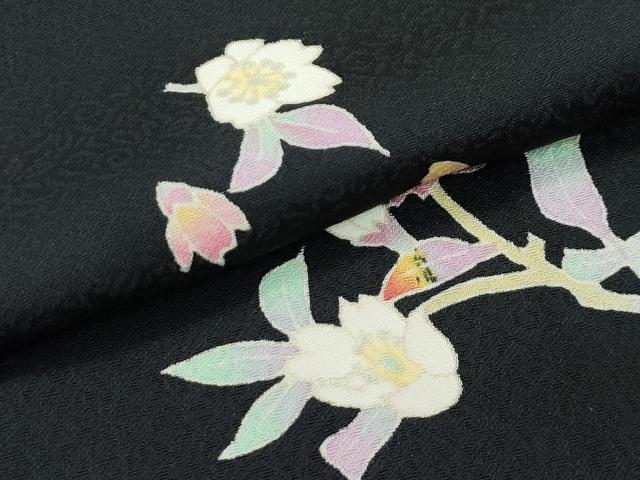 平和屋本店●極上 本加賀友禅作家 稲手明仁 訪問着 枝花文 黒地 逸品 CZAA5733s6