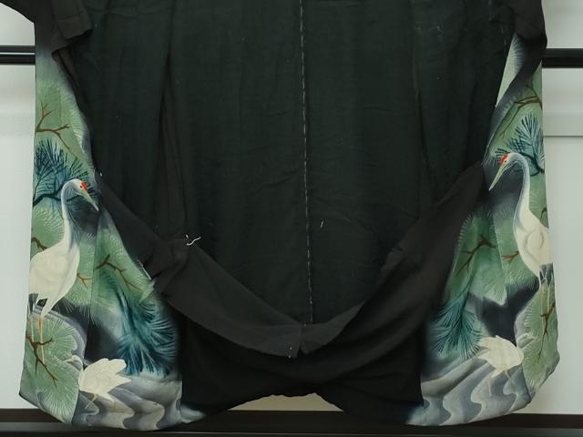 平和屋着物●極上 アンティーク 大正ロマン 黒留袖 仮絵羽 相良刺繍 群鶴松文 暈し染め 鬼しぼ縮緬 逸品 CZAA4551s6