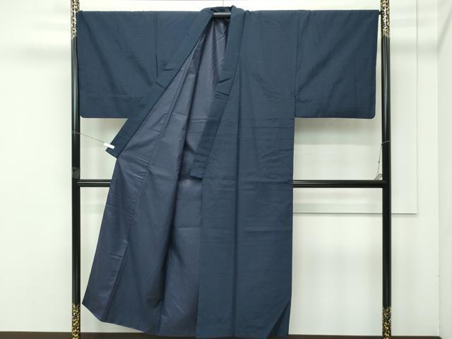 平和屋着物●極上 男性 生紬 アンサンブル 色無地 藍鉄色 証紙付き 逸品 CZAA4559s6