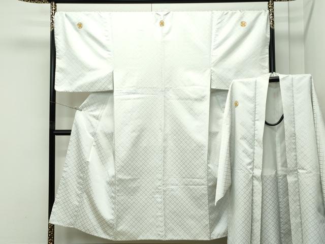 平和屋着物■極上 男性 紋付き・羽織セット キングサイズ 舞台衣装 白地 洗える着物 逸品 CZAA4592s6