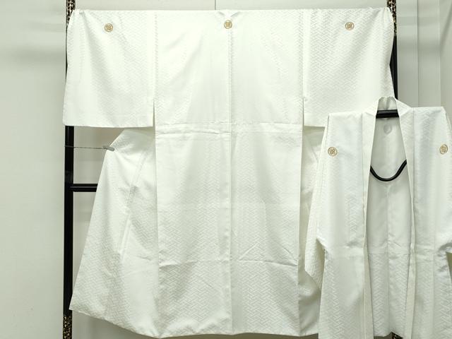 平和屋着物■極上 男性 紋付き・羽織セット キングサイズ 紗綾形地紋 舞台衣装 白地 洗える着物 逸品 CZAA4593s6