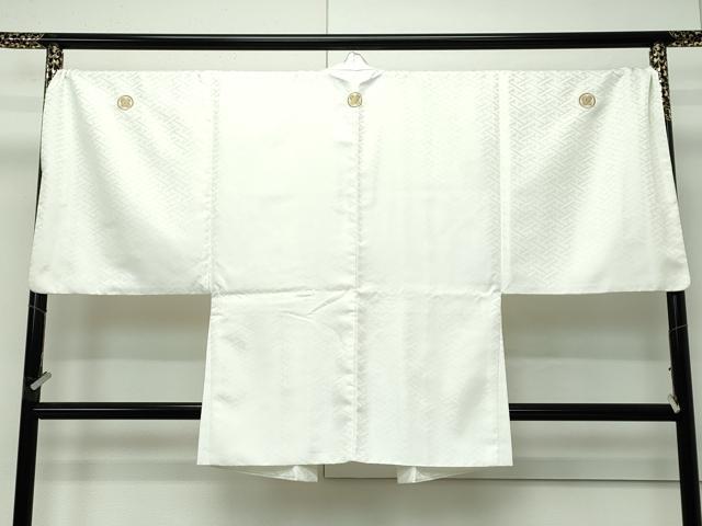 平和屋着物■極上 男性 紋付き・羽織セット キングサイズ 紗綾形地紋 舞台衣装 白地 洗える着物 逸品 CZAA4593s6