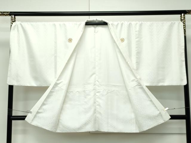平和屋着物■極上 男性 紋付き・羽織セット キングサイズ 紗綾形地紋 舞台衣装 白地 洗える着物 逸品 CZAA4593s6