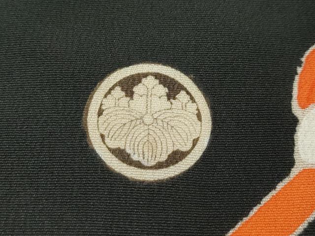 平和屋着物●極上 アンティーク 大正ロマン 振袖 駒刺繍 松竹梅檜扇花文 黒地 金彩 逸品 CZAA4619s6