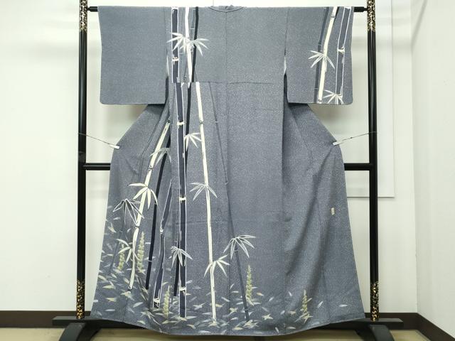 平和屋着物●極上 京本政樹着物コレクション 訪問着 笹竹文 竹の子 筍 鉛色地 反端付き 逸品 未使用 CZAA4622s6
