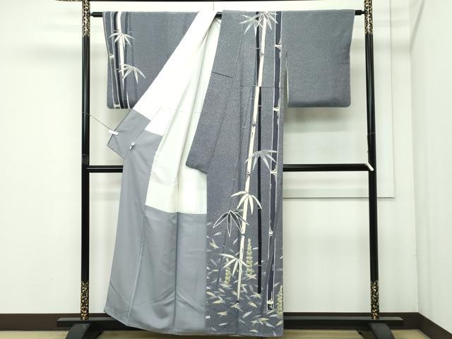 平和屋着物●極上 京本政樹着物コレクション 訪問着 笹竹文 竹の子 筍 鉛色地 反端付き 逸品 未使用 CZAA4622s6
