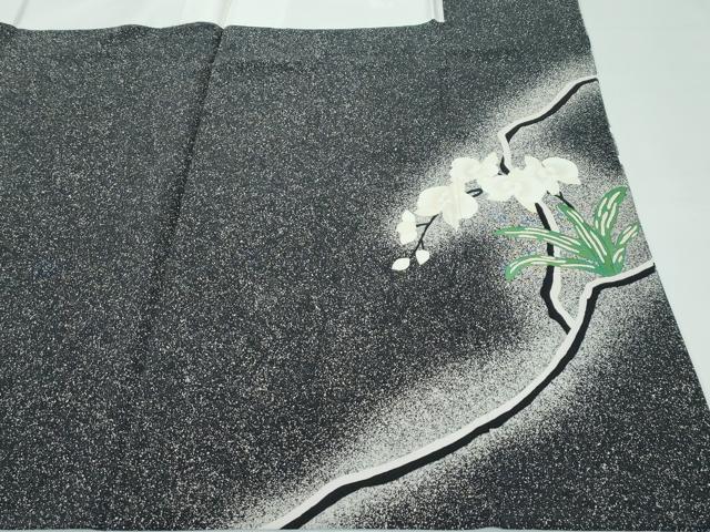 平和屋本店●極上 訪問着 作家物 川勝 草花文 たたき染め 黒地 金彩 逸品 CZAA4628s6
