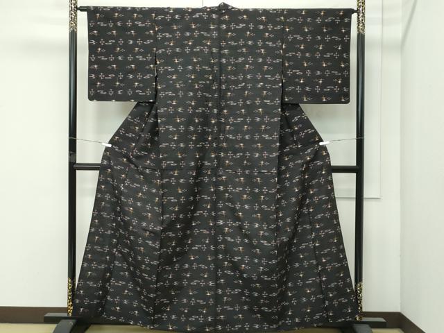 平和屋本店▽極上 国指定重要無形文化財 本場久米島紬 単衣 手織 逸品 CZAA4641s6