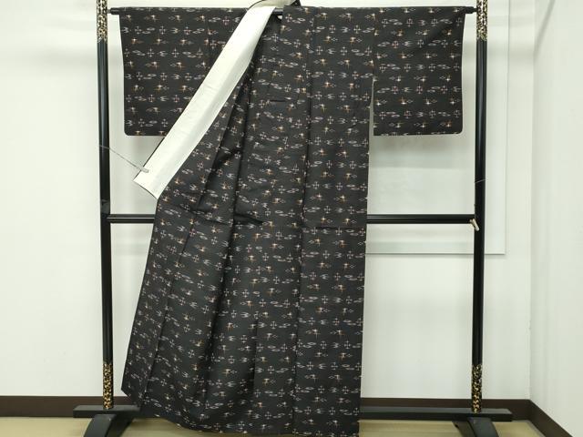 平和屋本店▽極上 国指定重要無形文化財 本場久米島紬 単衣 手織 逸品 CZAA4641s6