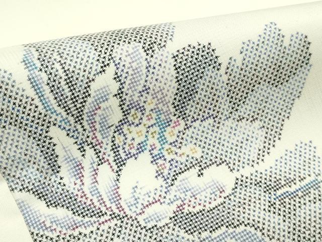 平和屋本店●極上 都喜ヱ門 本場大島紬 白大島 7マルキ 牡丹 藤絹織物謹製 逸品 未使用 CZAA4650s6