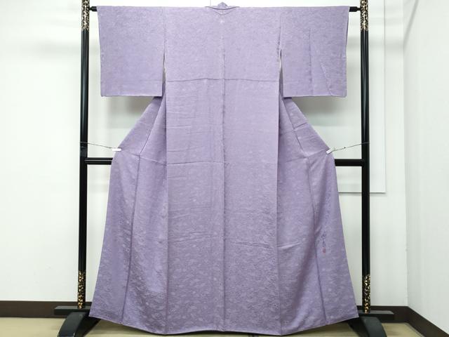 平和屋着物●極上 色無地 鳩羽鼠色 作家物 舞葉楓文地紋 逸品 CZAA4652s6