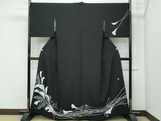 平和屋本店●極上 訪問着 作家物 カラー 黒地 逸品 CZAA5748s6