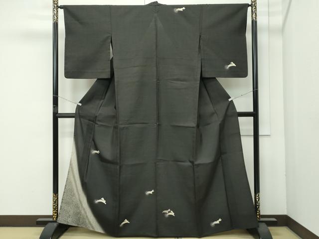 平和屋着物▽極上 十日町 名門青柳謹製 赤城紬 訪問着 単衣 絞り 跳び兎 檳榔子染色地 逸品 CZAA4662s6