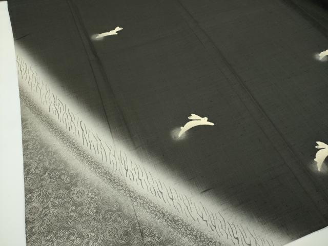 平和屋着物▽極上 十日町 名門青柳謹製 赤城紬 訪問着 単衣 絞り 跳び兎 檳榔子染色地 逸品 CZAA4662s6