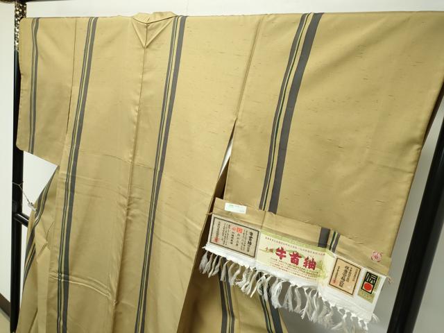 平和屋本店●極上 石川県指定無形文化財 牛首紬 白山工房 手織り 間道 桑染色地 証紙付き 逸品 CZAA4663s6