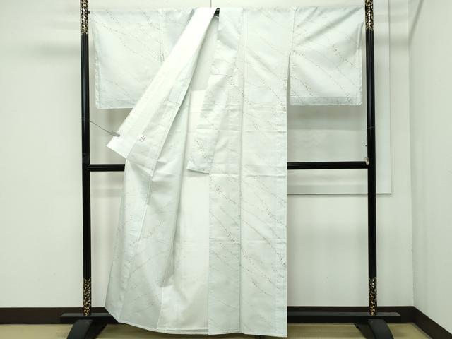 平和屋本店*極上 夏物 石川県指定無形文化財 夏牛首紬 白山工房 手織 金彩 柳鼠色地 証紙付 京都きもの友禅扱い 逸品 未使用 CZAA4680s6