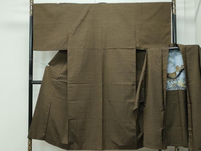 平和屋着物●極上 男性 紬 アンサンブル 色無地 媚茶色 逸品 未使用 CZAA4687s6