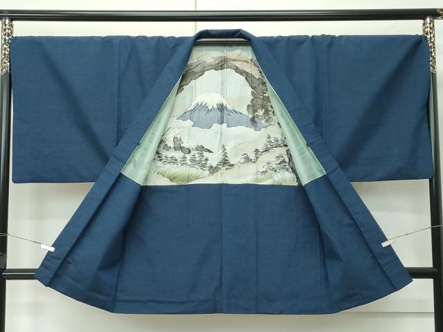 平和屋着物●極上 男性 紬 アンサンブル 色無地 鉄御納戸色 逸品 CZAA4688s6
