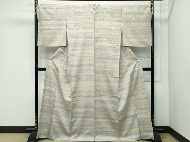 平和屋本店●極上 藍香房 花織 紬 横段文 逸品 CZAA4697s6