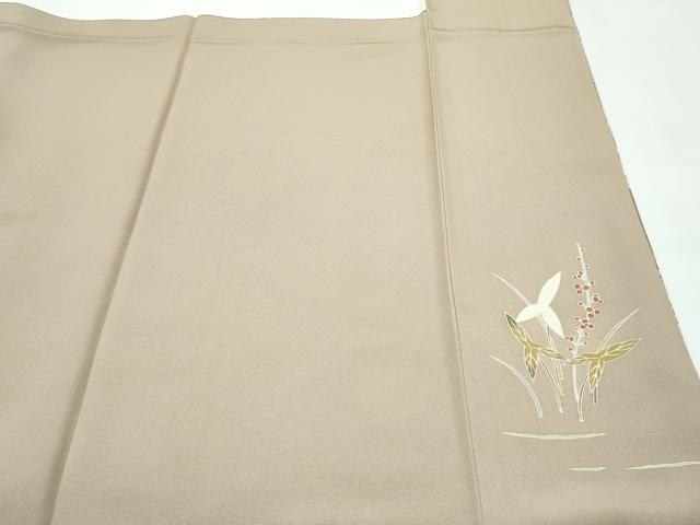 平和屋本店●極上 本加賀友禅作家 木村雨山画 染色工芸作家 吉田芳彩作 訪問着 鴛鴦草花文 暈し染め 枯色地 逸品 CZAA5772s6