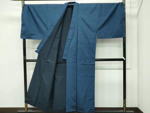 平和屋着物●極上 男性 紬 アンサンブル キングサイズ 色無地 鉄御納戸色 逸品 未使用 CZAA4707s6