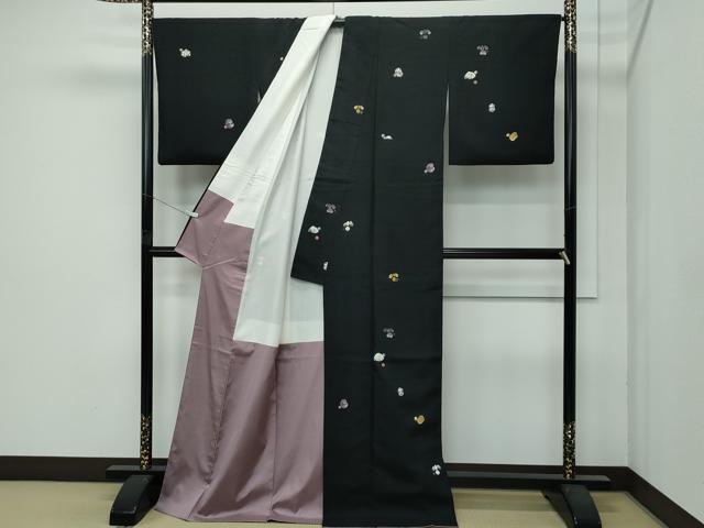 平和屋着物●極上 赤城紬 手座繰り 草木染 犬 黒地 証紙付き 逸品 CZAA4712s6