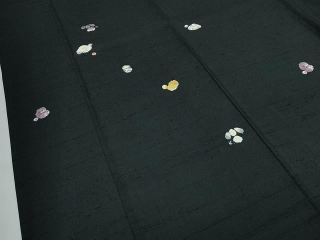 平和屋着物●極上 赤城紬 手座繰り 草木染 犬 黒地 証紙付き 逸品 CZAA4712s6