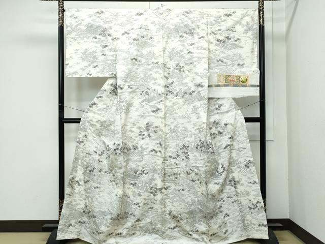 平和屋本店●極上 訪問着 本場縞大島紬地 白大島 総刺繍 御所解文 大島紬巨匠 証紙付き 逸品 未使用 CZAA5724s6