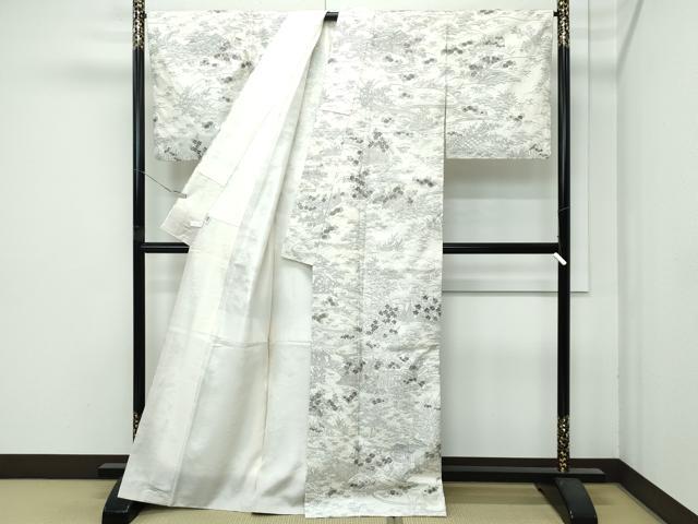 平和屋本店●極上 訪問着 本場縞大島紬地 白大島 総刺繍 御所解文 大島紬巨匠 証紙付き 逸品 未使用 CZAA5724s6