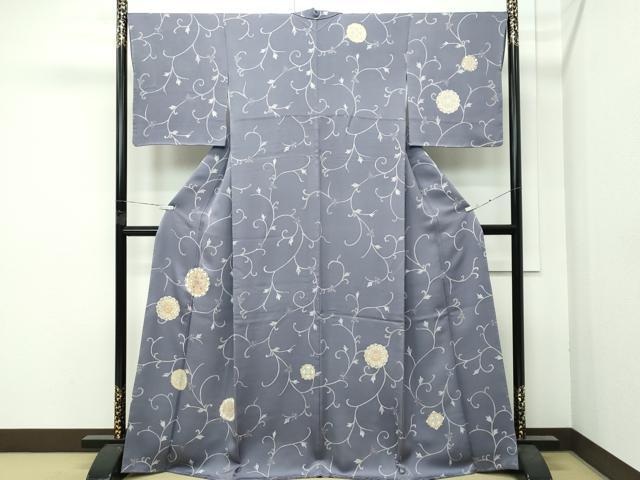平和屋本店●極上 訪問着 刺繍 正倉院花唐草文 紫鼠色地 逸品 未使用 CZAA4717s6