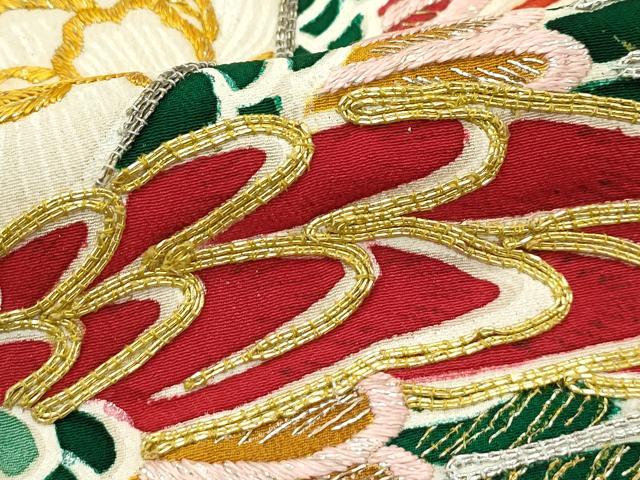 平和屋本店●極上 アンティーク 大正ロマン 振袖 駒刺繍 立波飛鶴花文 金銀糸 逸品 CZAA4718s6